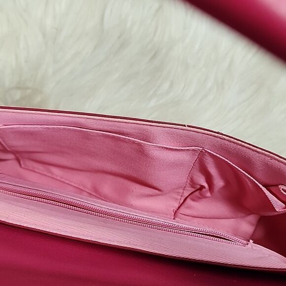 Silk Flap Fuschia Shoulder Bag with Matching Strap & Gold Tone Hardware - Picture 10 of 16